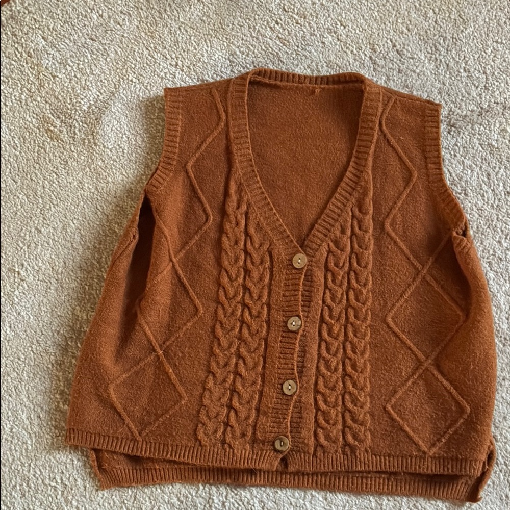 Cable Knit Button-Up Sweater Vest